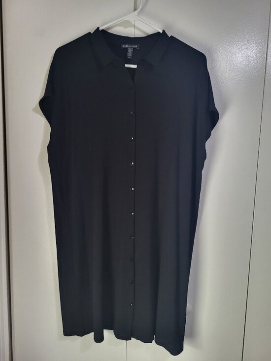 Eileen Fisher Dresses & Skirts - Eileen Fisher Women's S Shirt Dress Tunic Collar Button Up Lagenlook Minimalist
